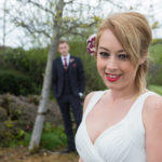 Bride and groom in the gardens at Mercure Sheffield Parkway Hotel